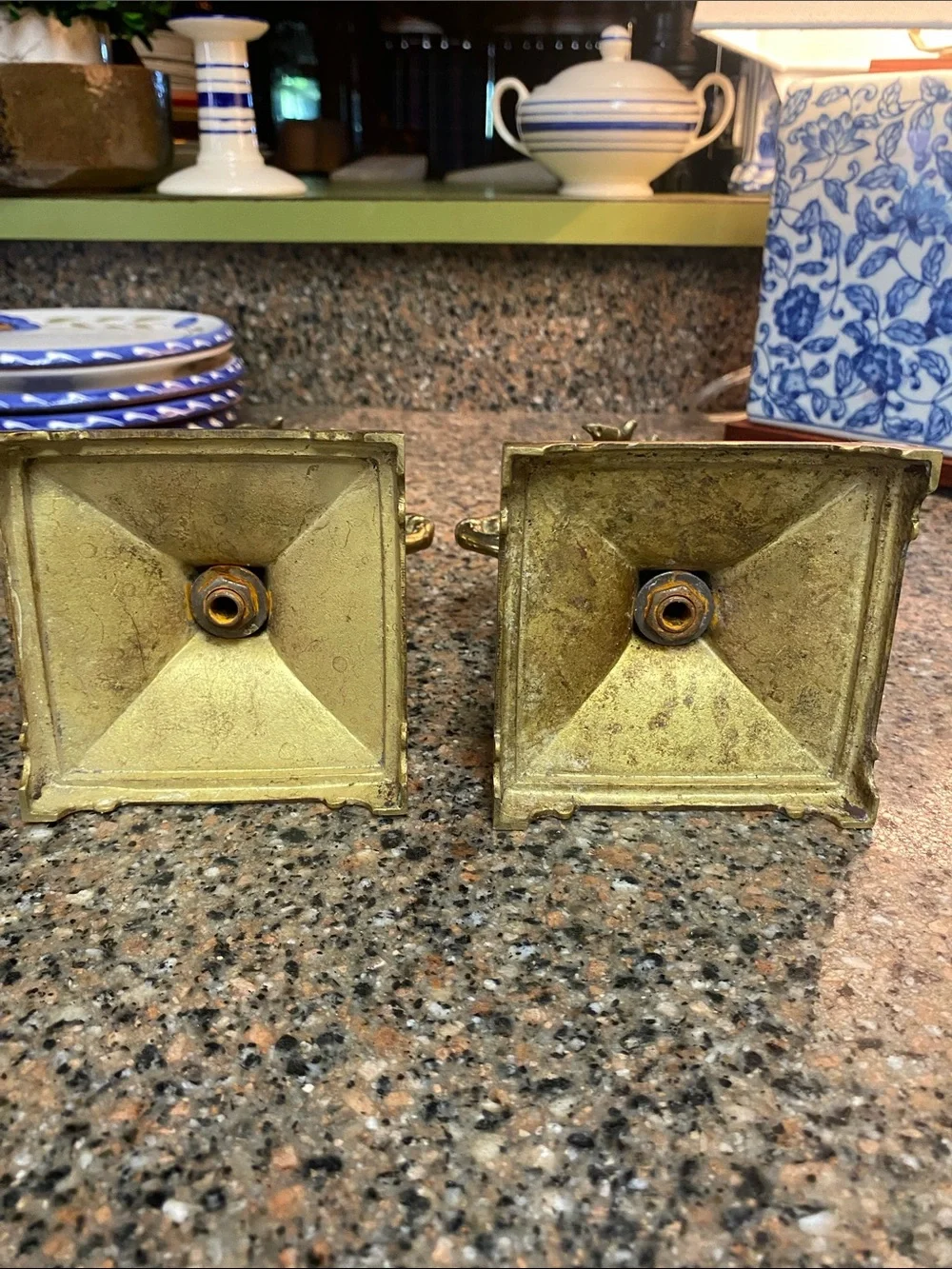 Vintage Brass & Faceted Crystal Candlestick Holders Pair